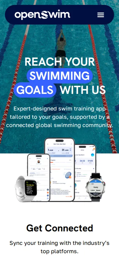 OpenSwim Website mobile view
